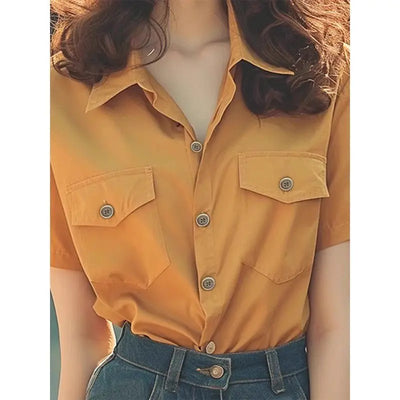 Popular Beautiful Unique Women Chic Retro High-end and Elegant Short-sleeved Shirt for Summer