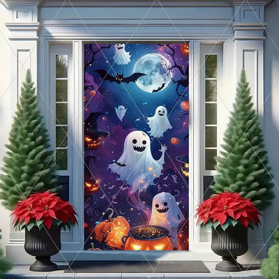Horror Halloween Theme Background Vertical Hanging Cloth Door Decoration Witch  Bat Backdrop Supplies Room Decor Props Kid Gifts