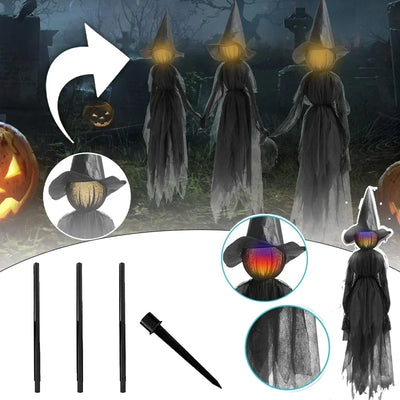 1.5M Halloween Light-up Witches Voice Control Screaming Witches Scary Decoration Sound Activated Witches Holding Hands for Home