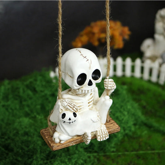 Scary Halloween Resin Swing Skull Decoration Creepy Vintage Yard Ornament Spooky Skeleton Hanging Decor Gothic Party Prop