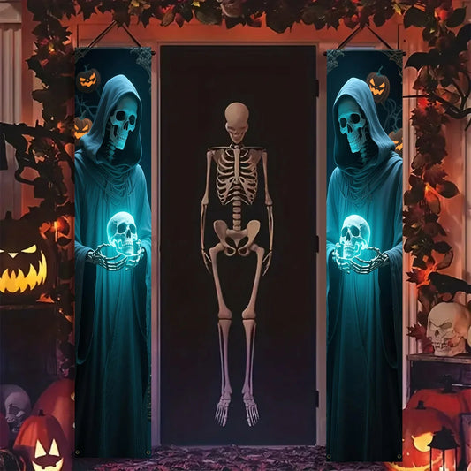 VIKAMA Halloween Party Decorations: Couplets, Party Banners, Skull-Design Front Door Hanging Banners, Festive Decorations