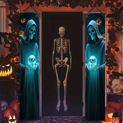 VIKAMA Halloween Party Decorations: Couplets, Party Banners, Skull-Design Front Door Hanging Banners, Festive Decorations