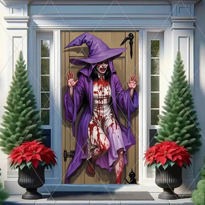 Horror Halloween Theme Background Vertical Hanging Cloth Door Decoration Witch  Bat Backdrop Supplies Room Decor Props Kid Gifts