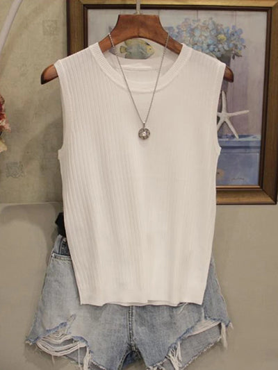 2025 Korea Knitted Vests Women Top Summer Sleeveless Blouse Women O-neck Knitted Blouse Shirt Women Clothes Women Tops