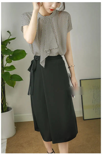Striped Chiffon Shirt  Women Short-sleeved Fashionable Loose French Chic Feminine Belly Covering Top