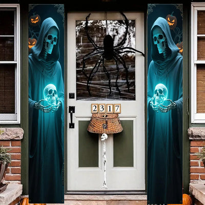 VIKAMA Halloween Party Decorations: Couplets, Party Banners, Skull-Design Front Door Hanging Banners, Festive Decorations