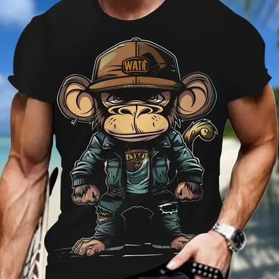Monkey Print Men T-shirt Summer Fashion Animal 3D Print T Shirt For Men Short Sleeve Oversize Men Street Wear Stylish Men Cloth