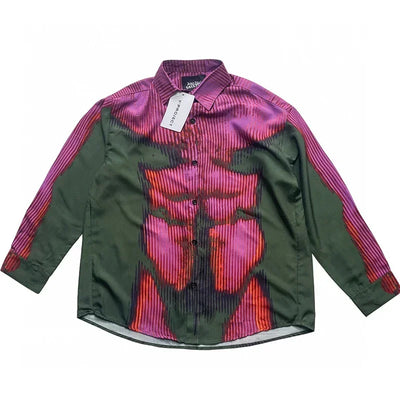 Men's Hawaiian Shirt Blue Striped Human Body Printed Shirt Fashion Elegant Summer PROJECT Shirt Streetwear Lapel Mens Clothing