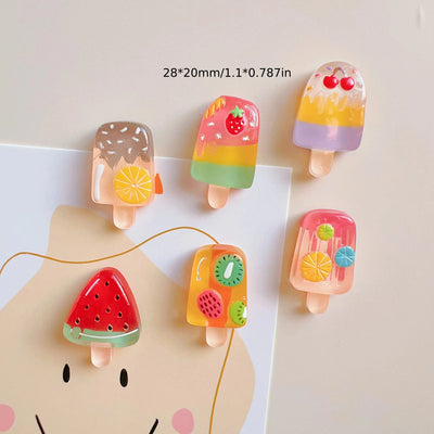 6pcs Magnetic Fridge Magnets Set] 6pcs Set of Fruit & Ice Cream Magnetic Fridge Magnets - Strawberry, Watermelon Designs