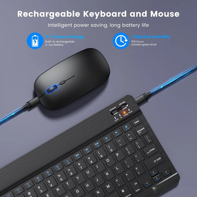 Mini Bluetooth Keyboard And Mouse Set Spanish Russian Keyboards Bluetooth Wireless Keyboard Rechargeable 10 Inch For iPad Tablet