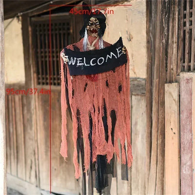 1PC Halloween Hanging Animated Decorations Talking Shaking Scary Clown with Chain Voice Control Outdoor Yard Haunted House Prop