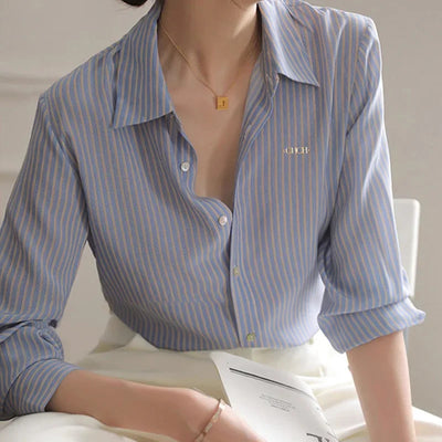 Long Sleeved Women's Shirt New Popular Classic High Grade Female Shirt Vintage Elegant Stripe Versatile Office Lady Fashion Tops