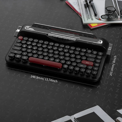 AJAZZ AF84 Wireless Bluetooth Keyboard 84 Keycaps Round Retro Keys Typewriter Office Keyboards W/ Bracket for IPad Membrane Use