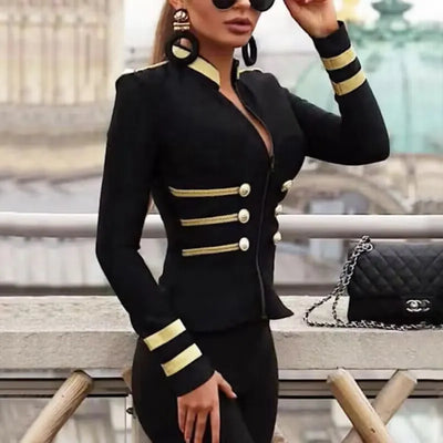 Women's Bandage Jackets Coat Evening Party Black Jacket Elegant Long Sleeve Coats O Neck Christmas Casual High Street  Clothes