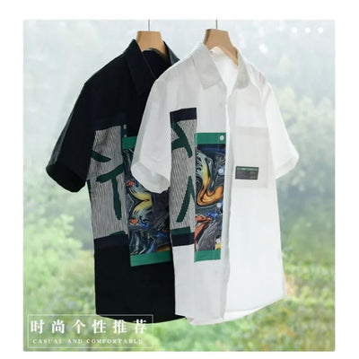 Summer Men's Printed Short-sleeved Shirt Fashionable and Personalized Handsome Casual and Loose Top Youth Trendy Versatile Shirt