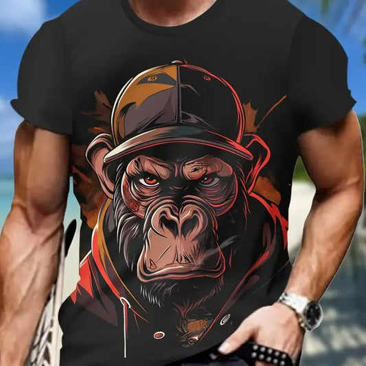 Monkey Print Men T-shirt Summer Fashion Animal 3D Print T Shirt For Men Short Sleeve Oversize Men Street Wear Stylish Men Cloth