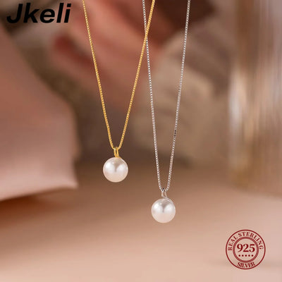 Jkeli S925 Sterling Silver Pearl Necklace Elegantly Simple Lockbone Chain Versatile Minimalist Jewelry Accessory