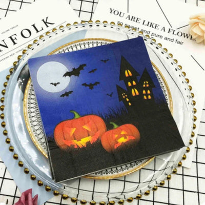 10/20p Halloween Party Decoration Paper Haunted House Pumpkin Bat Napkins Halloween Elements Wine Glasses Flower Paper Placemats