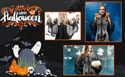 OurWarm 60 x 60 In Halloween Cape White/Black Skull Women Cape,Halloween Skeleton Cape Day of The Dead Costumes Halloween Decor