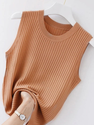 Korea Knitted Vests Women Top Summer Sleeveless Blouse Women O-neck Knitted Blouse Shirt Women Clothes Women Tops 2025