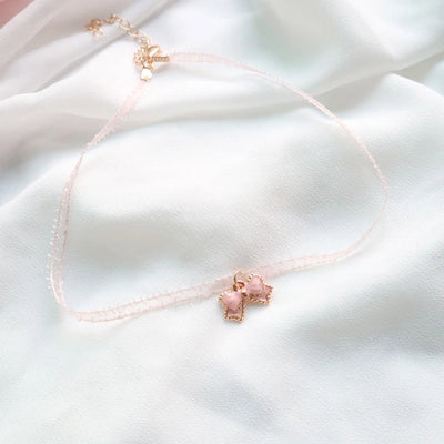 Fashion Choker Necklace For Women Lovely Pink Lace Pearl Heart Pendant Short Clavicle Necklace Aesthetic Jewelry Gift For Her