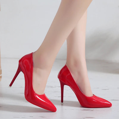 High-heeled shoes women fine heel pointed head design sexy temperament bright leather French patent leather women's shoes