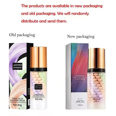 40g Face Makeup Primer Tri-color Cream Brighten Contour Color Isolation Waterproof Makeup Foundation Natural Makeup Base Cream