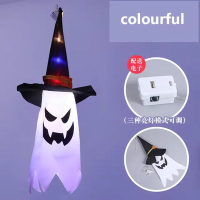 Halloween Decoration Pendant Outdoor Courtyard Eaves Railing Hanging Wizard Ghost Hat LED Pendant Light Home Bar Horror Props