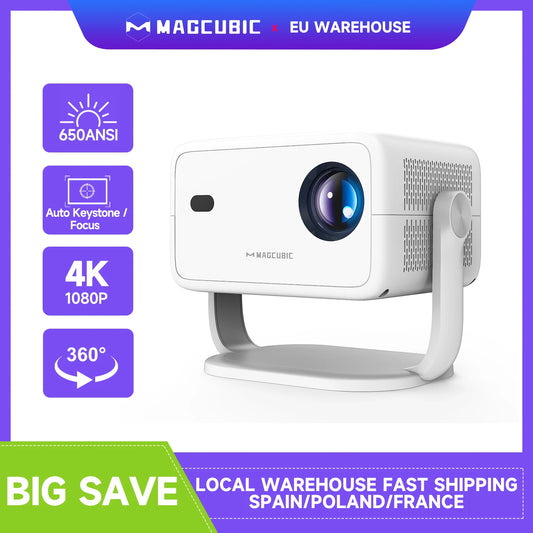 Magcubic 650ANSI L018 4K Home Projector Native 1080P Android 11 WiFi6 BT 5.2 Portable Movie Projector with 360°Correction