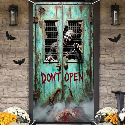 1pc Halloween Banner Flat Horror Skeleton Zombie Hanging Door Curtain Polyester Party Background Decoration Festive Decoration