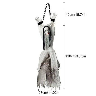 1PC Halloween Hanging Animated Decorations Talking Shaking Scary Clown with Chain Voice Control Outdoor Yard Haunted House Prop