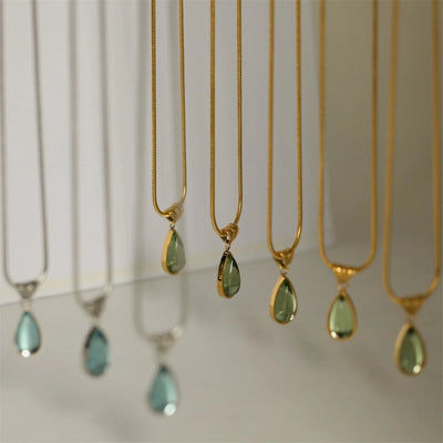Water droplet blue ocean necklace niche French style collarbone chain snake bone titanium steel plated with 18K gold