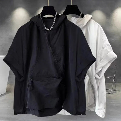 Shirt men's new summer fashion casual loose short sleeve fashion hooded top brand half sleeve hooded top thin coat men