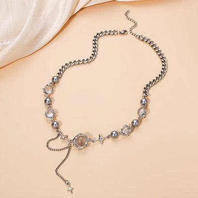 Women Thorn Desin Choker Necklace Fairy Glass Opal Necklace Collarbone Chain Necklace Elegant Silver-Color Party Choker