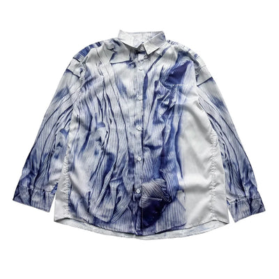 Men's Hawaiian Shirt Blue Striped Human Body Printed Shirt Fashion Elegant Summer PROJECT Shirt Streetwear Lapel Mens Clothing
