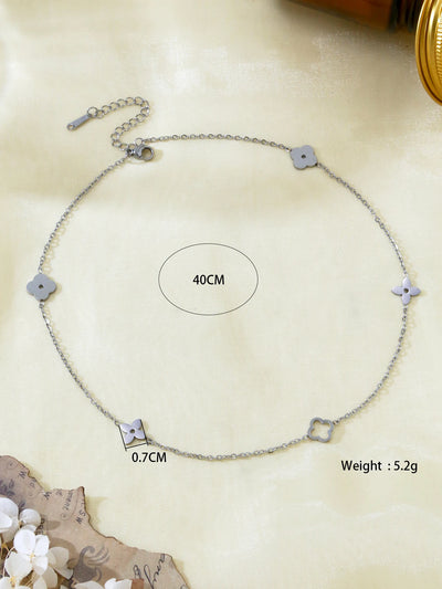 Skeleton four-leaf clover necklace female collarbone chain titanium steel lightweight luxury small flowers simple temperament se
