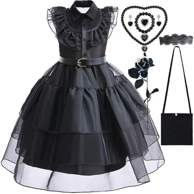 2025 Halloween Horror Children Cosplay Wen. Princess  Add. Black Dress ATF Family Casual Cute Dress For Holiday Party Set