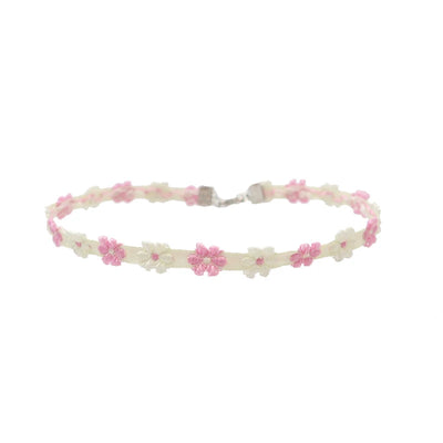 Fashion Choker Necklace For Women Lovely Pink Lace Pearl Heart Pendant Short Clavicle Necklace Aesthetic Jewelry Gift For Her