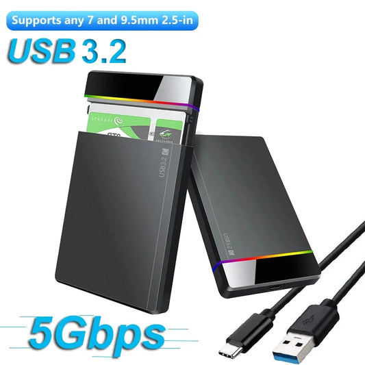 USB 3.2 HDD Enclosure 2.5" SATA HDD SSD External Hard Drive Case 5Gbps High Speed External Hard Drive Disk Box for PC Laptop