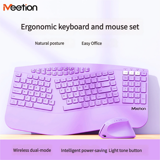 Ergonomic Wireless Keyboard Mouse Combo with Wrist Rest, 2.4G Bluetooth Dual Mode, Silent Click, Multimedia Keys for Office/Home