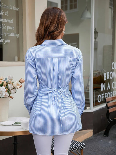 2024 New Striped Shirt Women's Summer Style Commuting Simple Shirt Coat High end European and American Thin Style