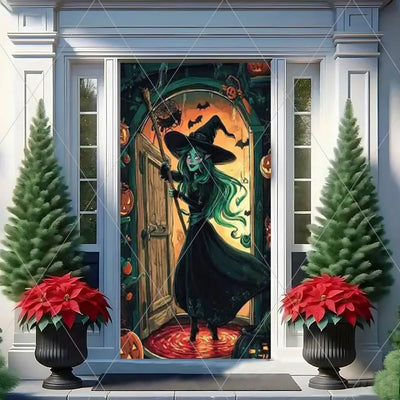 Horror Halloween Theme Background Vertical Hanging Cloth Door Decoration Witch  Bat Backdrop Supplies Room Decor Props Kid Gifts