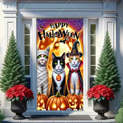 Horror Halloween Theme Background Vertical Hanging Cloth Door Decoration Witch  Bat Backdrop Supplies Room Decor Props Kid Gifts