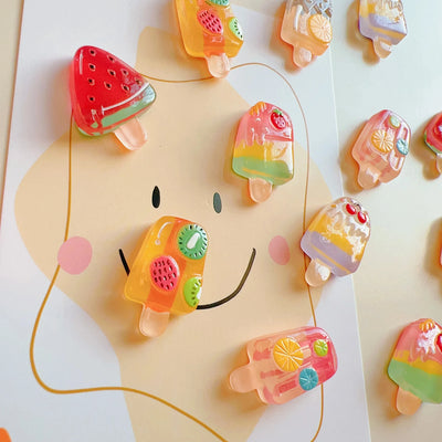 6pcs Magnetic Fridge Magnets Set] 6pcs Set of Fruit & Ice Cream Magnetic Fridge Magnets - Strawberry, Watermelon Designs