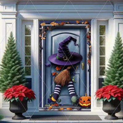 Horror Halloween Theme Background Vertical Hanging Cloth Door Decoration Witch  Bat Backdrop Supplies Room Decor Props Kid Gifts