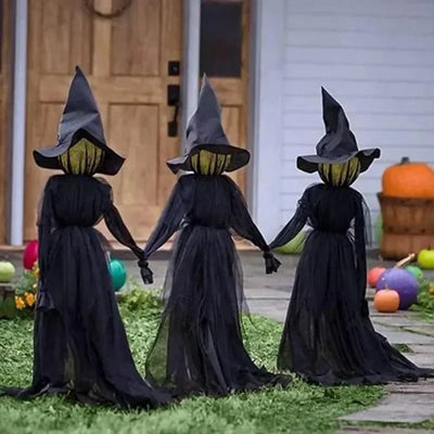 1.5M Halloween Light-up Witches Voice Control Screaming Witches Scary Decoration Sound Activated Witches Holding Hands for Home