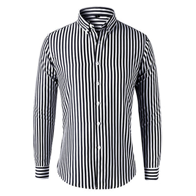 Fashion Men's Shirts And Blouses Striped Long Sleeve Single Breasted Slim Tops Lapel Party Social Shirt Clothing For Men