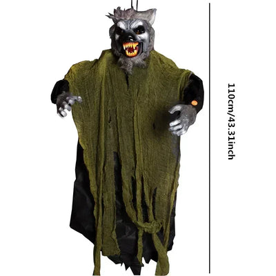 1PC Halloween Hanging Animated Decorations Talking Shaking Scary Clown with Chain Voice Control Outdoor Yard Haunted House Prop