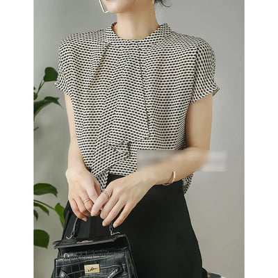 Striped Chiffon Shirt  Women Short-sleeved Fashionable Loose French Chic Feminine Belly Covering Top