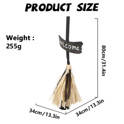 Electric Witch Broom Halloween Rustic Hay Welcome Sign Broom Prop Scary Porch Decoration Outdoor Yard Garden Holiday Accessories